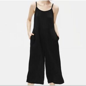 Eileen Fisher Organic Cotton Lofty Gauze Cami Wide Leg Jumpsuit Black Size Small